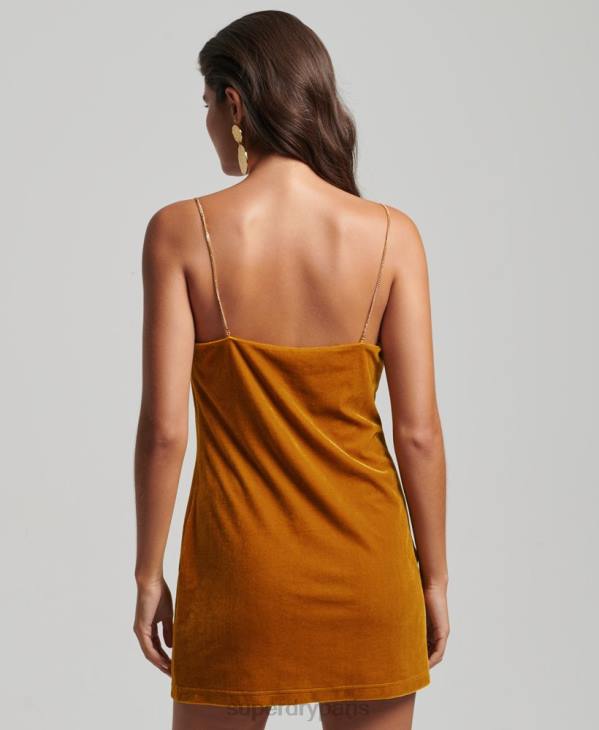 Superdry femmes robe courte en velours à bretelles chaîne D64Z2245 vêtements jaune