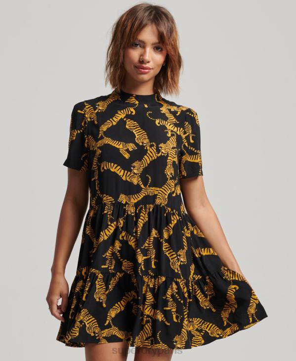 Superdry femmes robe courte à manches courtes D64Z2531 vêtements noir
