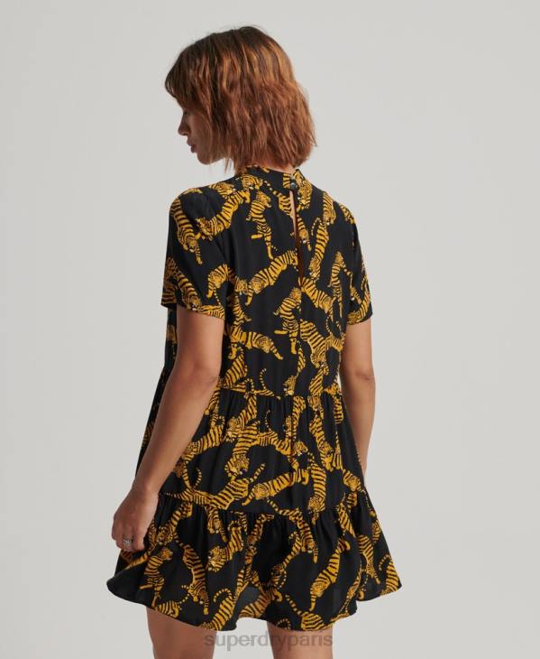 Superdry femmes robe courte à manches courtes D64Z2531 vêtements noir