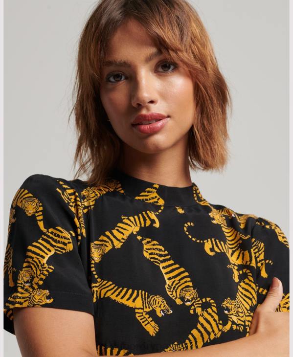 Superdry femmes robe courte à manches courtes D64Z2531 vêtements noir