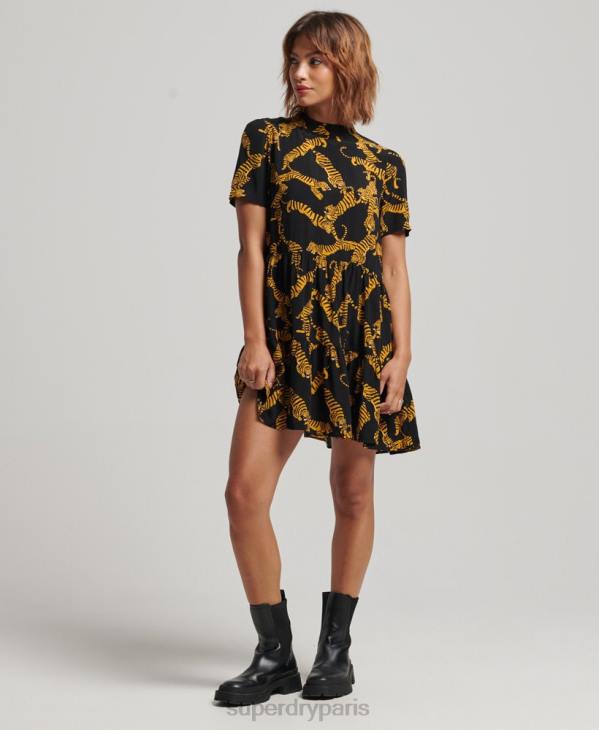 Superdry femmes robe courte à manches courtes D64Z2531 vêtements noir