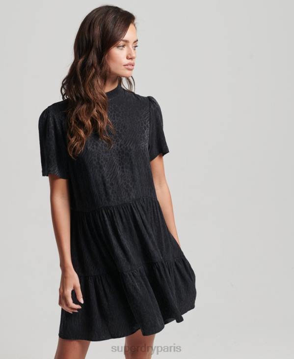 Superdry femmes robe courte à manches courtes D64Z6720 vêtements gris foncé