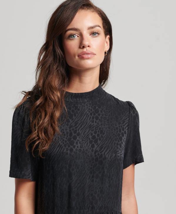 Superdry femmes robe courte à manches courtes D64Z6720 vêtements gris foncé