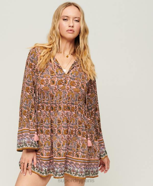 Superdry femmes robe courte à manches évasées D64Z2080 vêtements rose