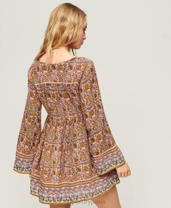 Superdry femmes robe courte à manches évasées D64Z2080 vêtements rose
