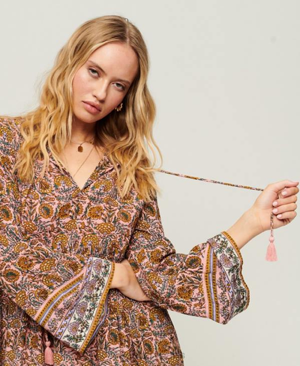 Superdry femmes robe courte à manches évasées D64Z2080 vêtements rose