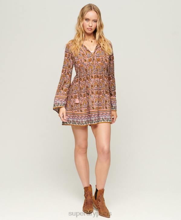 Superdry femmes robe courte à manches évasées D64Z2080 vêtements rose