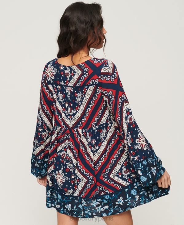 Superdry femmes robe courte à manches évasées D64Z2094 vêtements bleu