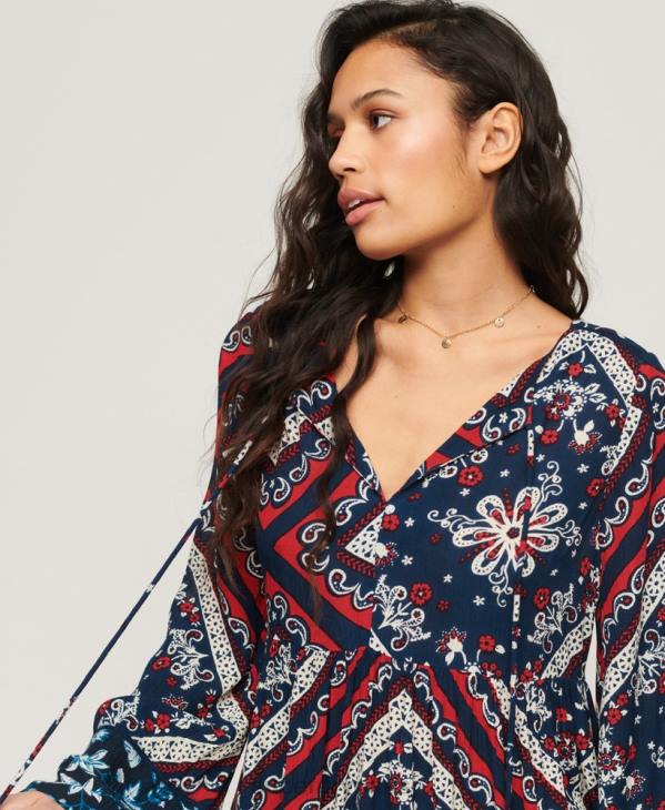 Superdry femmes robe courte à manches évasées D64Z2094 vêtements bleu