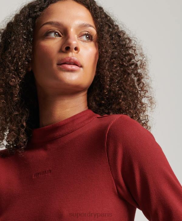 Superdry femmes robe courte moulante côtelée à manches longues D64Z6603 vêtements rouge