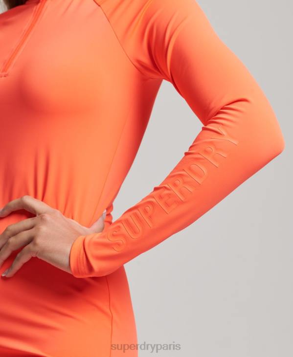 Superdry femmes robe courte moulante à manches longues D64Z6598 vêtements corail