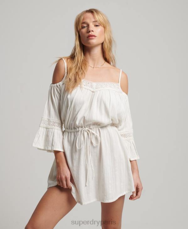Superdry femmes robe courte à épaules dénudées D64Z2400 vêtements blanc