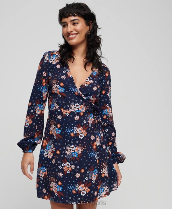 Superdry femmes robe courte portefeuille imprimée D64Z2411 vêtements marine