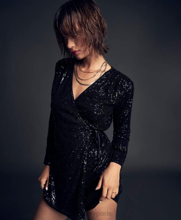 Superdry femmes robe courte portefeuille à sequins D64Z2446 vêtements noir