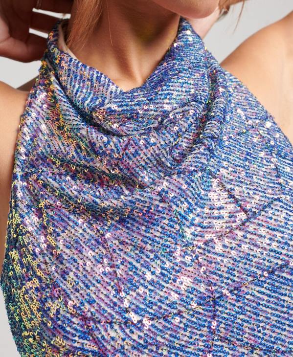 Superdry femmes robe courte à sequins et col bénitier D64Z2429 vêtements multi