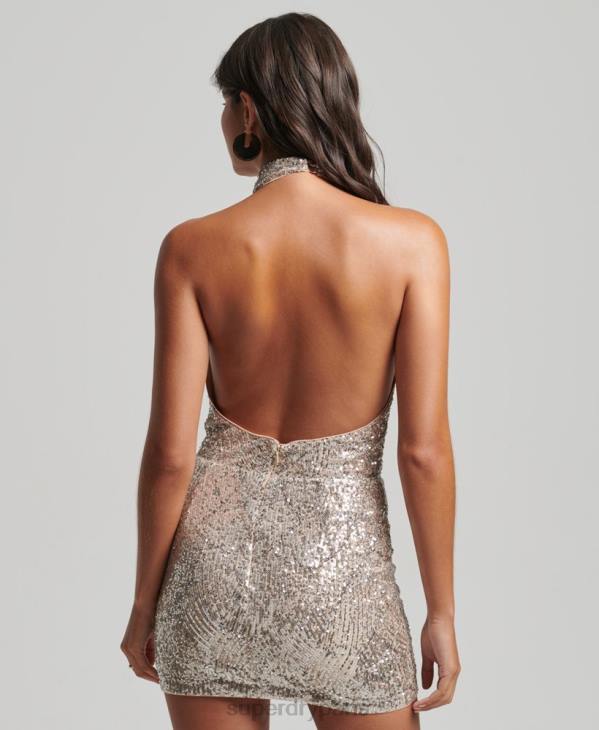 Superdry femmes robe courte à sequins et col bénitier D64Z2485 vêtements argent