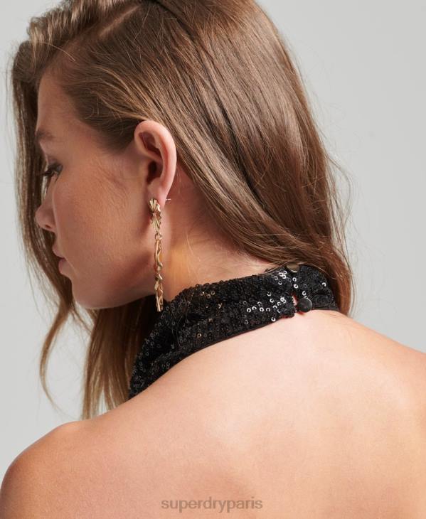 Superdry femmes robe courte à sequins et col bénitier D64Z2502 vêtements noir