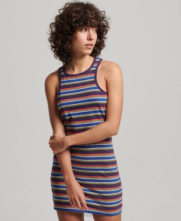 Superdry femmes robe de course à rayures vintage D64Z2470 vêtements brun