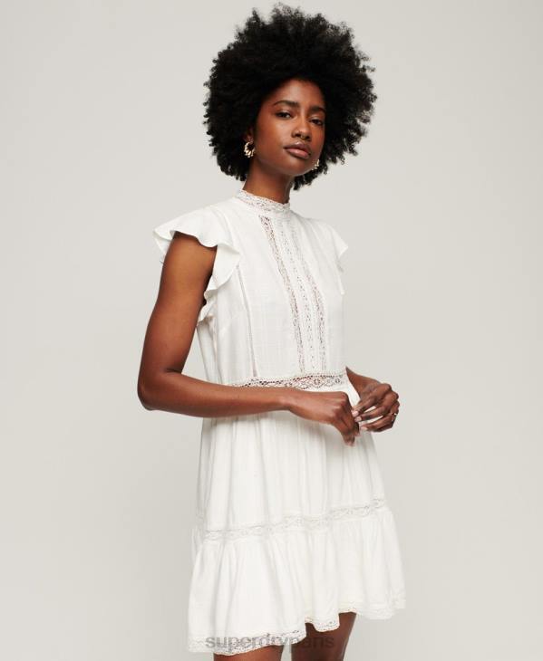 Superdry femmes robe en dentelle mélangée studios D64Z2368 vêtements blanc