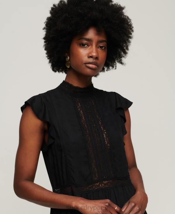 Superdry femmes robe en dentelle mélangée studios D64Z2392 vêtements noir