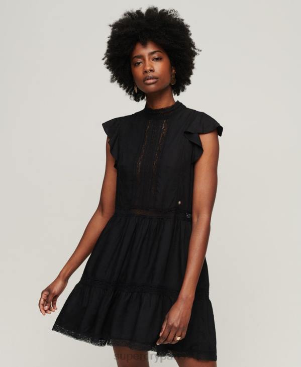 Superdry femmes robe en dentelle mélangée studios D64Z2392 vêtements noir