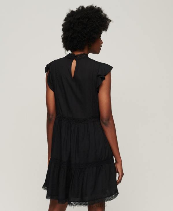 Superdry femmes robe en dentelle mélangée studios D64Z2392 vêtements noir