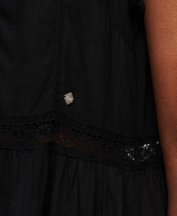 Superdry femmes robe en dentelle mélangée studios D64Z2392 vêtements noir