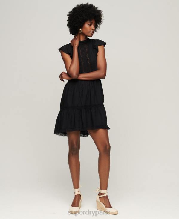 Superdry femmes robe en dentelle mélangée studios D64Z2392 vêtements noir