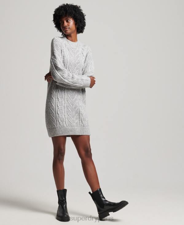 Superdry femmes robe en maille torsadée florence D64Z2548 vêtements gris