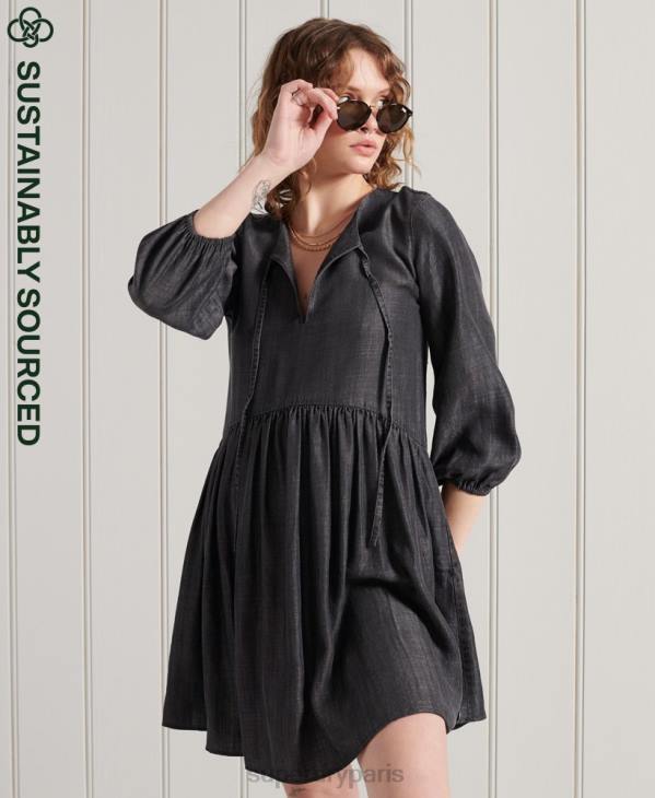 Superdry femmes robe en tencel à manches longues D64Z2549 vêtements noir