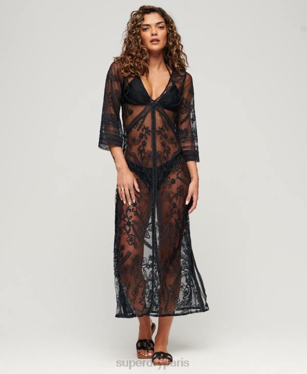 Superdry femmes robe longue de plage en dentelle D64Z2272 vêtements noir