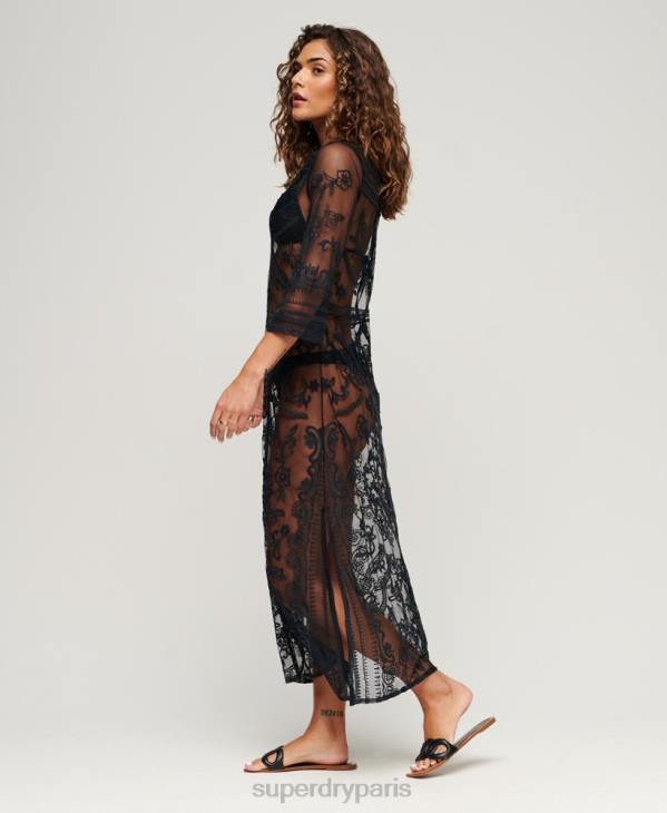 Superdry femmes robe longue de plage en dentelle D64Z2272 vêtements noir