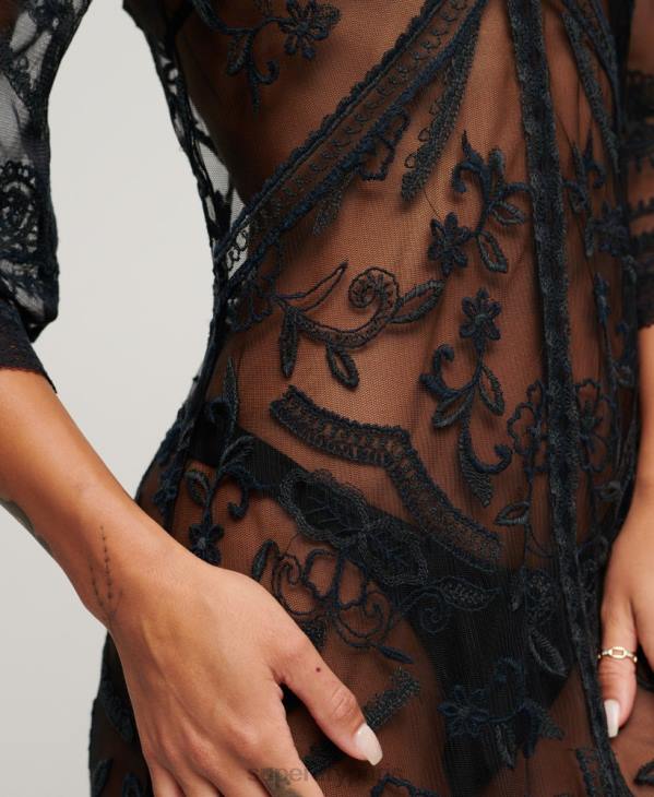 Superdry femmes robe longue de plage en dentelle D64Z2272 vêtements noir