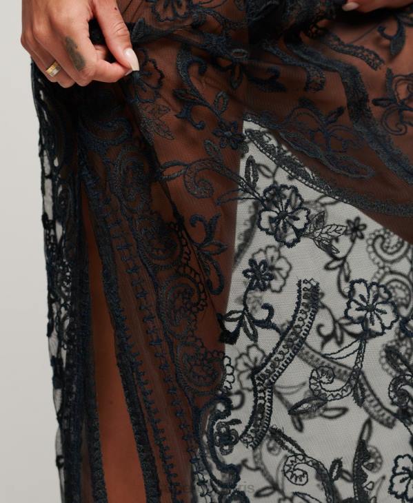 Superdry femmes robe longue de plage en dentelle D64Z2272 vêtements noir