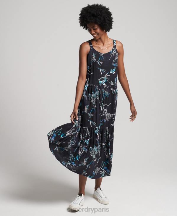 Superdry femmes robe longue tissée studios D64Z2528 vêtements marine
