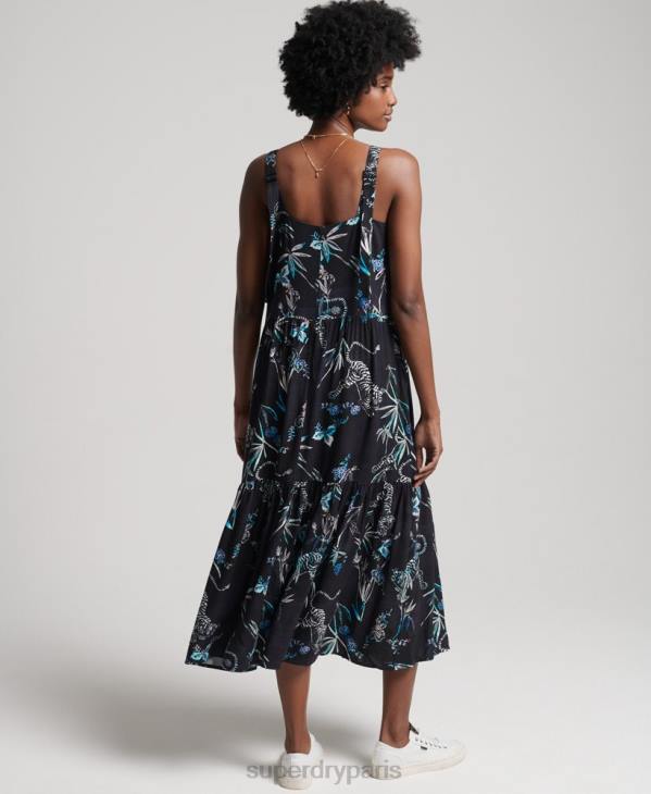 Superdry femmes robe longue tissée studios D64Z2528 vêtements marine