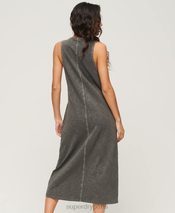 Superdry femmes robe mi-longue boutonnée en jersey vintage D64Z2139 vêtements gris foncé