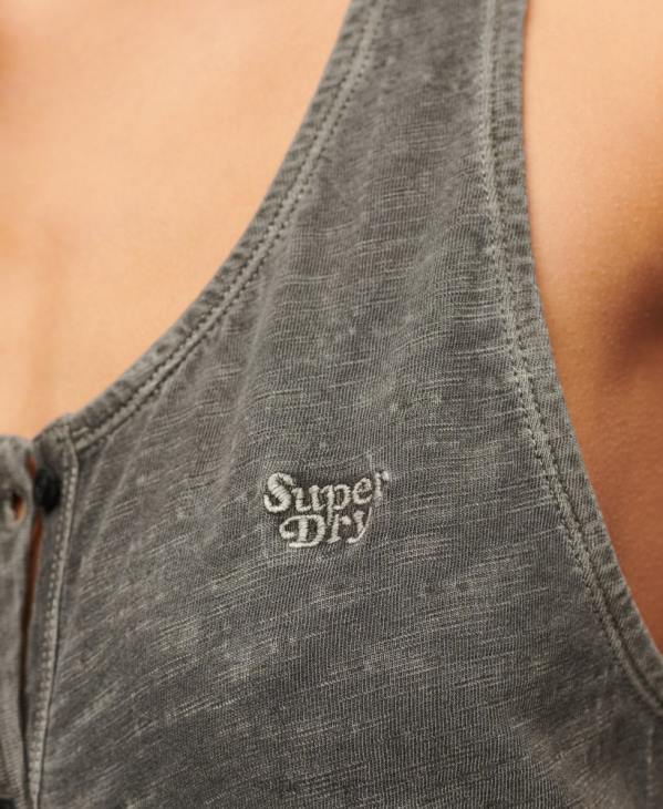 Superdry femmes robe mi-longue boutonnée en jersey vintage D64Z2139 vêtements gris foncé