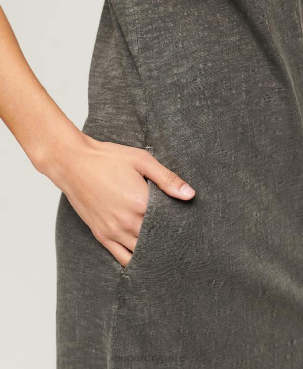 Superdry femmes robe mi-longue boutonnée en jersey vintage D64Z2139 vêtements gris foncé