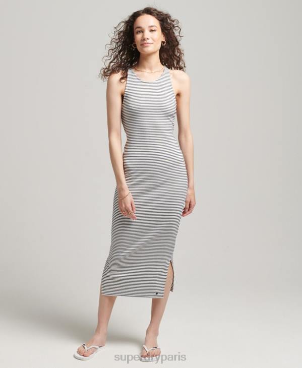 Superdry femmes robe mi-longue à bretelles D64Z2530 vêtements blanc