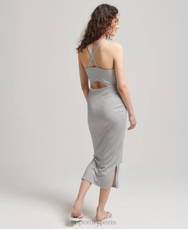 Superdry femmes robe mi-longue à bretelles D64Z2530 vêtements blanc