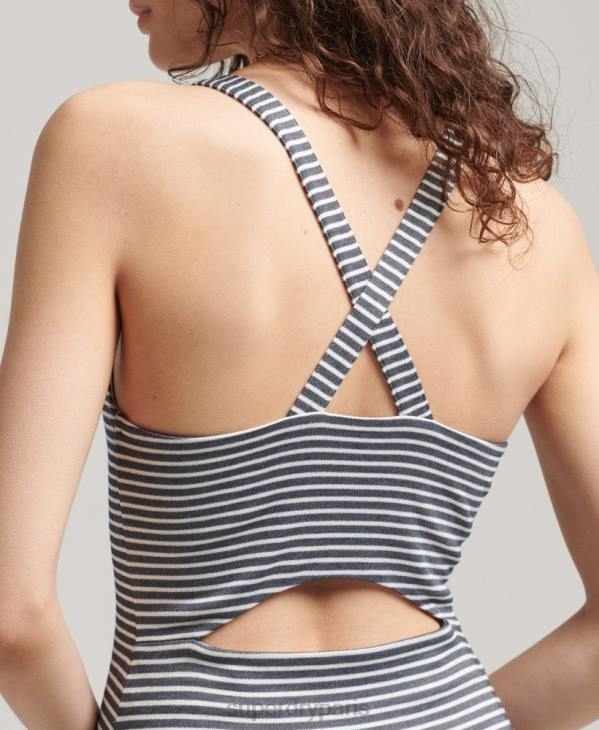 Superdry femmes robe mi-longue à bretelles D64Z2538 vêtements marine