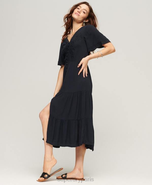 Superdry femmes robe mi-longue brodée D64Z2236 vêtements marine