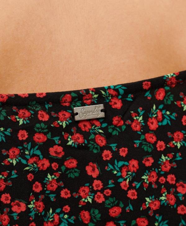 Superdry femmes robe mi-longue caraco à boutons imprimés D64Z1987 vêtements noir