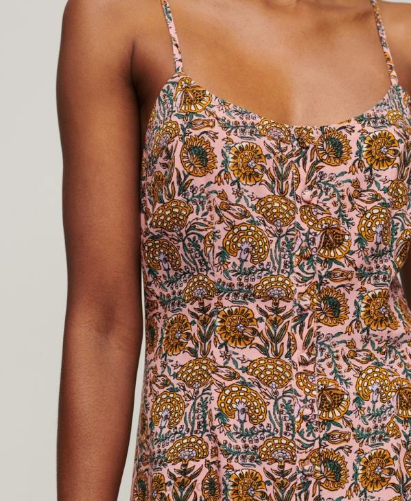 Superdry femmes robe mi-longue caraco à boutons imprimés D64Z2009 vêtements rose