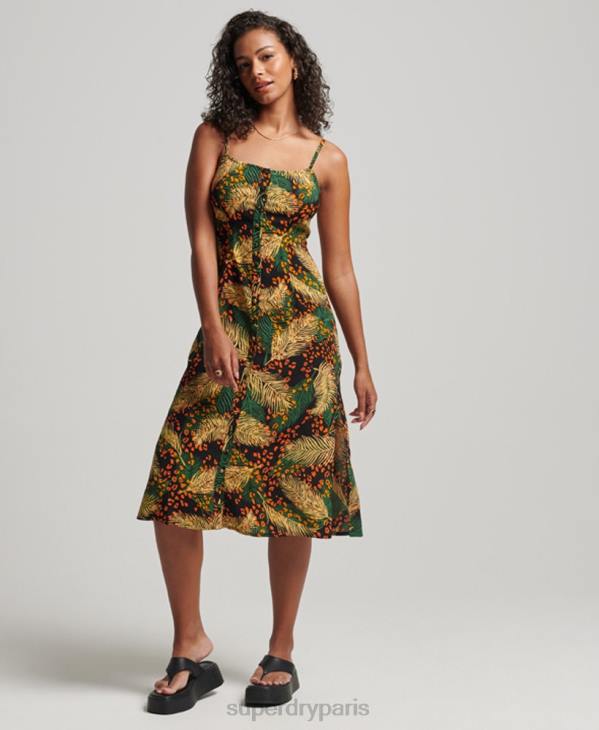 Superdry femmes robe mi-longue caraco à boutons imprimés D64Z2490 vêtements multi
