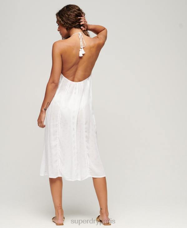 Superdry femmes robe mi-longue dos nu D64Z2069 vêtements blanc