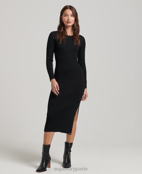 Superdry femmes robe mi-longue dos nu en maille D64Z6662 vêtements noir