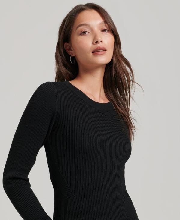 Superdry femmes robe mi-longue dos nu en maille D64Z6662 vêtements noir