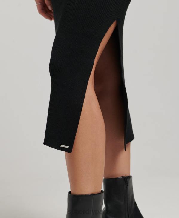 Superdry femmes robe mi-longue dos nu en maille D64Z6662 vêtements noir